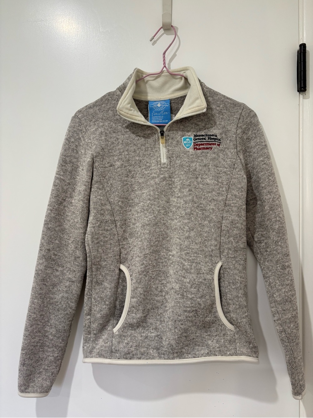 True Grit Women’s Heather Gray Half-Zip Sweater with Contrast Trim